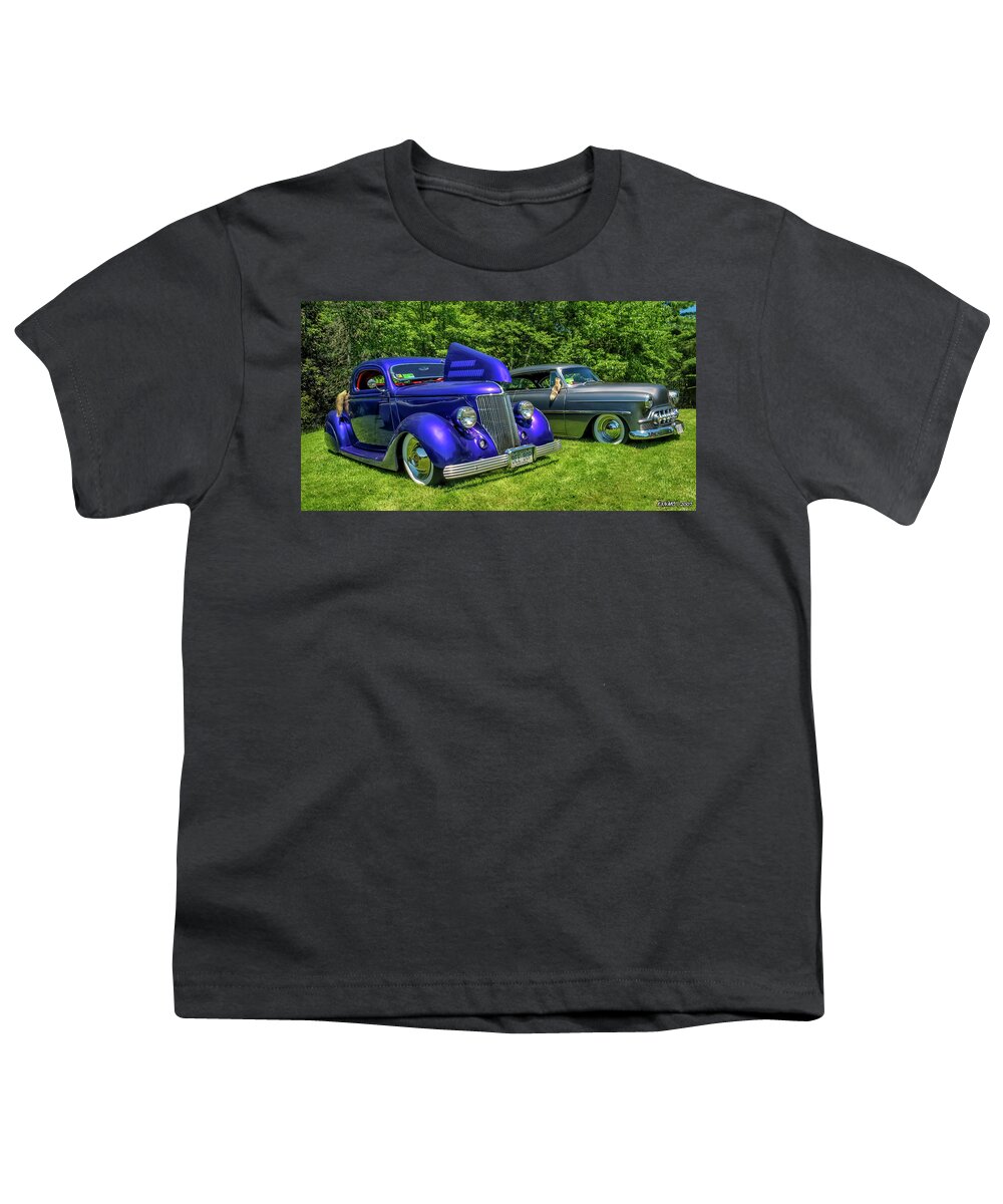 1936 Youth T-Shirt featuring the digital art Mild Customs 1936 Ford and 1953 Chevy by Ken Morris