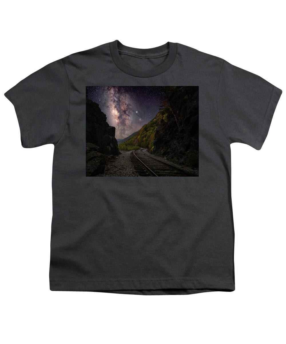 Crawford Youth T-Shirt featuring the photograph Milky Way over Crawford Notch Railroad Tracks by William Dickman