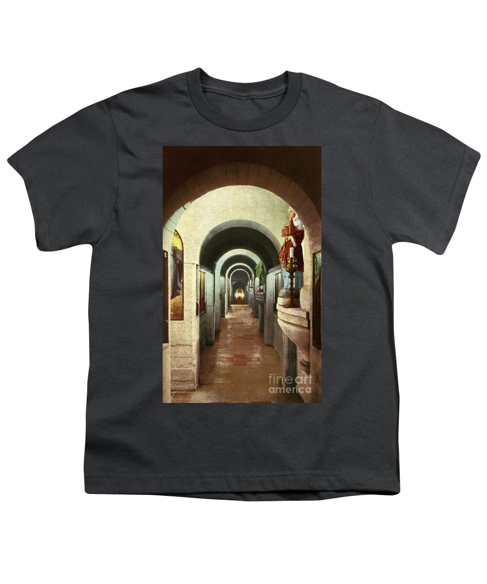 Catacombs Youth T-Shirt featuring the photograph Mission Inn Cloister Walk - Catacombs - Riverside CA by Sad Hill - Bizarre Los Angeles Archive