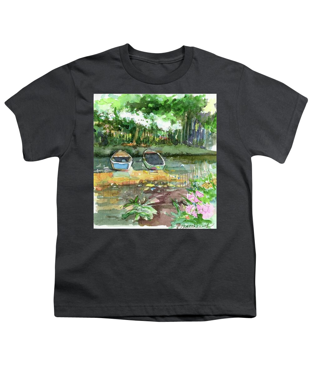 Monet's Pond Youth T-Shirt featuring the painting Monet's pond by Rebecca Matthews