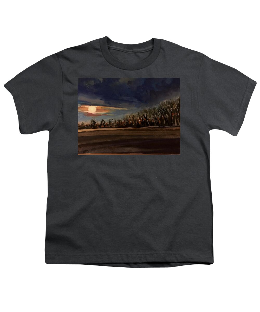 Moon Youth T-Shirt featuring the painting Moonset study by Les Herman