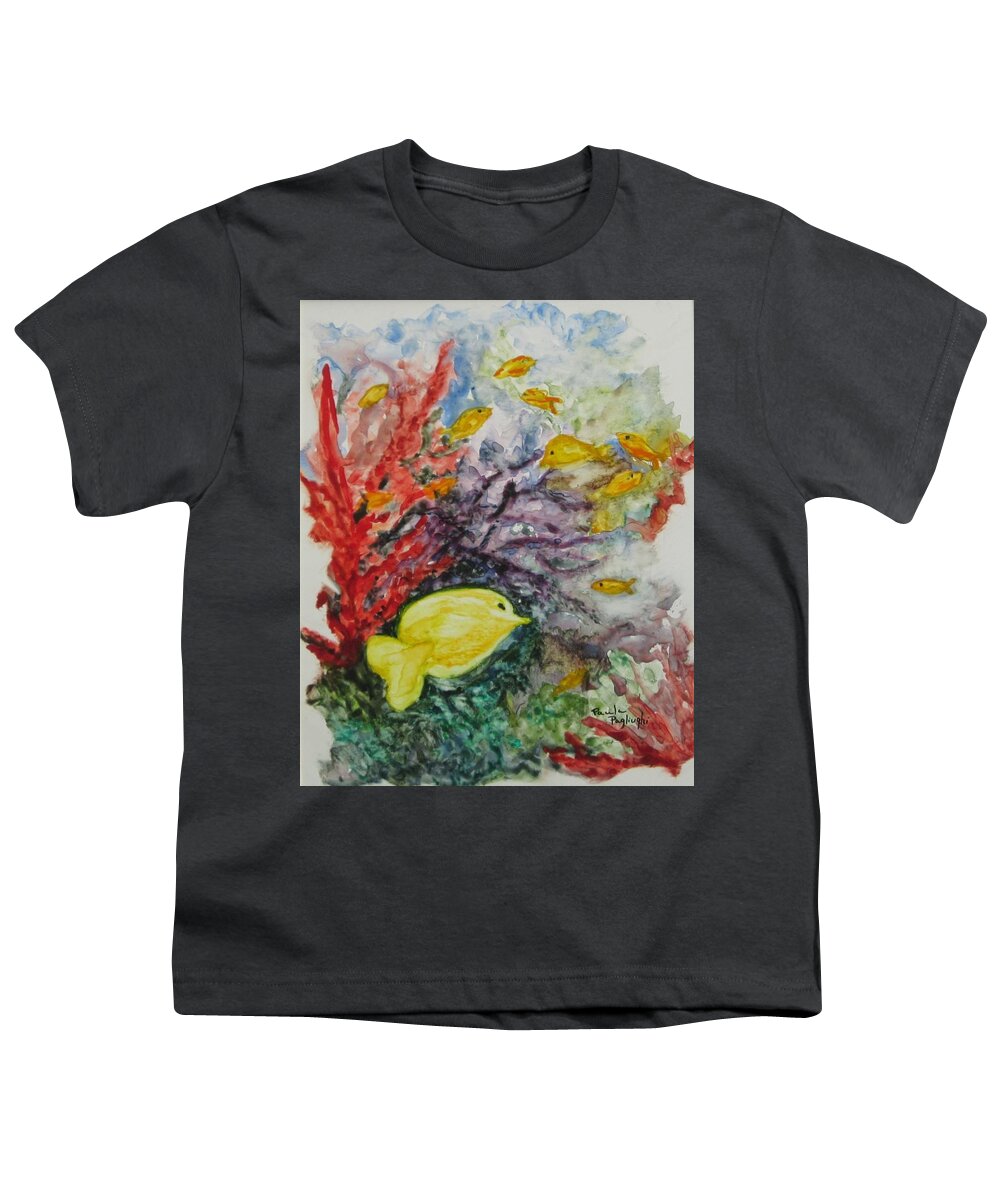 Watercolor Youth T-Shirt featuring the painting My World by Paula Pagliughi