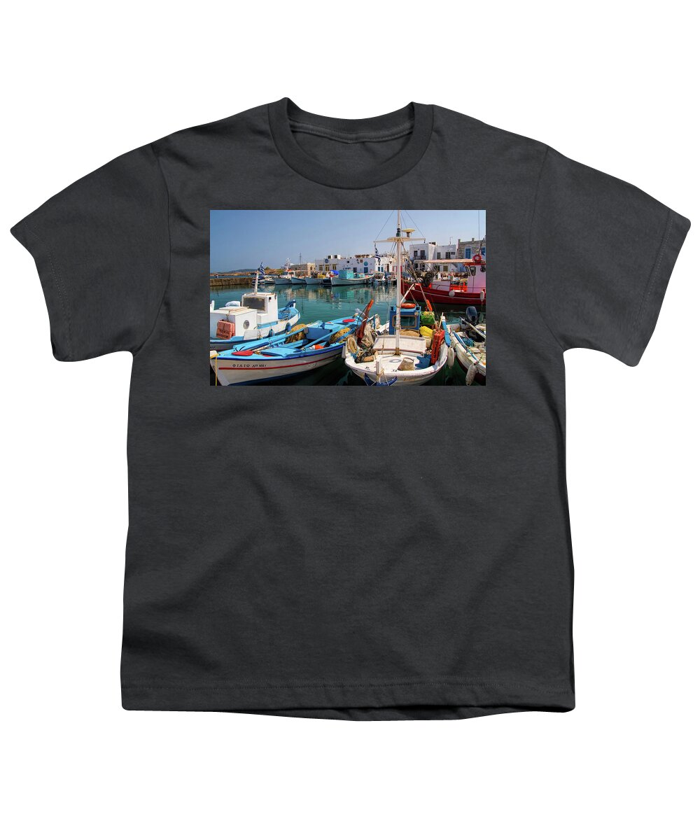 Naoussa Youth T-Shirt featuring the photograph Naousa Harbor in Paros Greece by David Smith