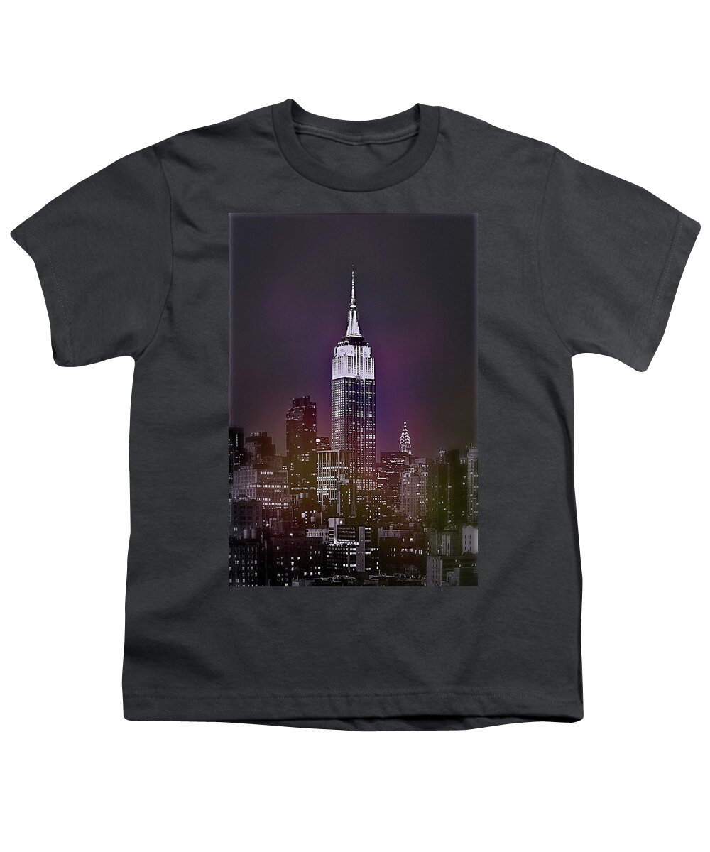 New York State Of Mind Youth T-Shirt featuring the mixed media New York State of Mind by Susan Maxwell Schmidt