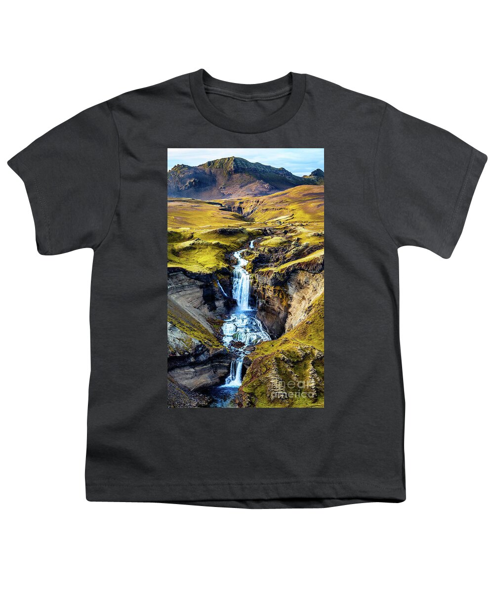 Ofaerufoss Youth T-Shirt featuring the photograph Ofaerufoss Waterfall Iceland 1 by M G Whittingham