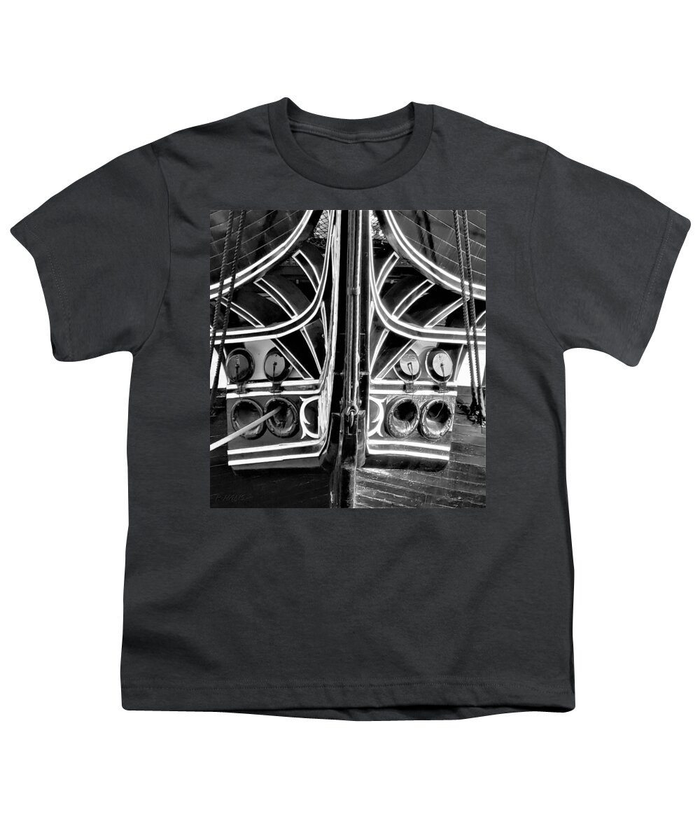 Uss Constitution Youth T-Shirt featuring the photograph Old Ironsides Forcastle B W by Rob Hans