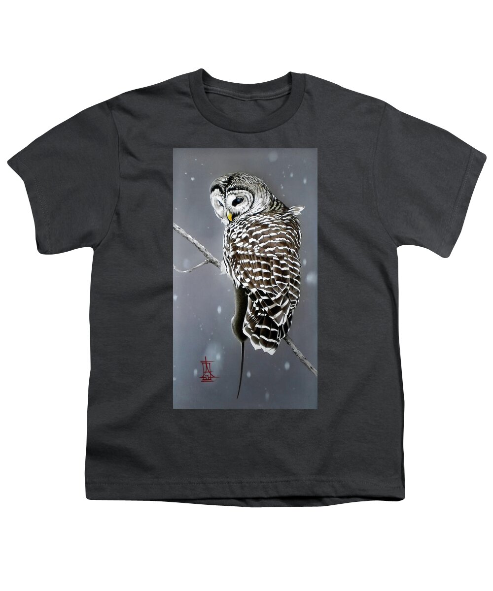 Russian Artists New Wave Youth T-Shirt featuring the painting Owl with Her Catch by Alina Oseeva