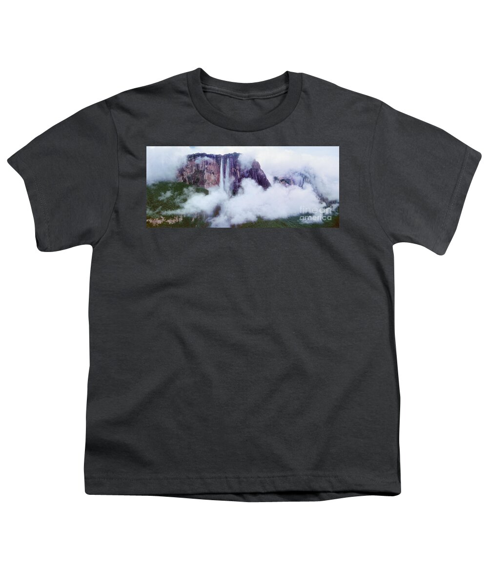 Dave Welling Youth T-Shirt featuring the photograph Panorama Clouds Surround Angel Falls Canaima Np Venezuela by Dave Welling