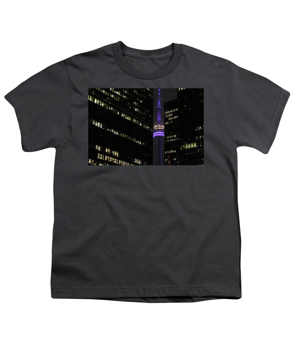 Cn Tower Youth T-Shirt featuring the photograph Peekaboo Landmark And Snow by Kreddible Trout