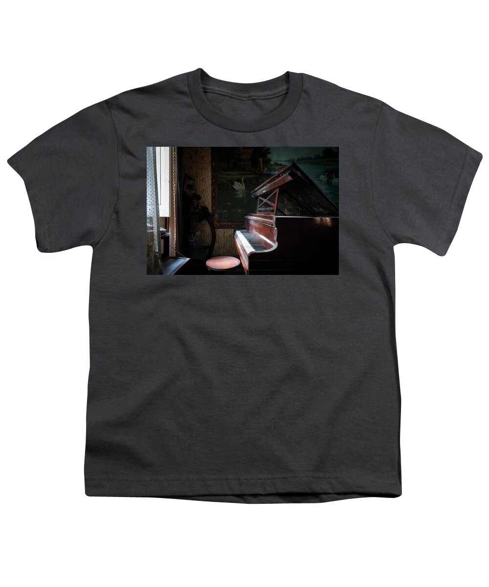 Urban Youth T-Shirt featuring the photograph Piano in the Dark by Roman Robroek