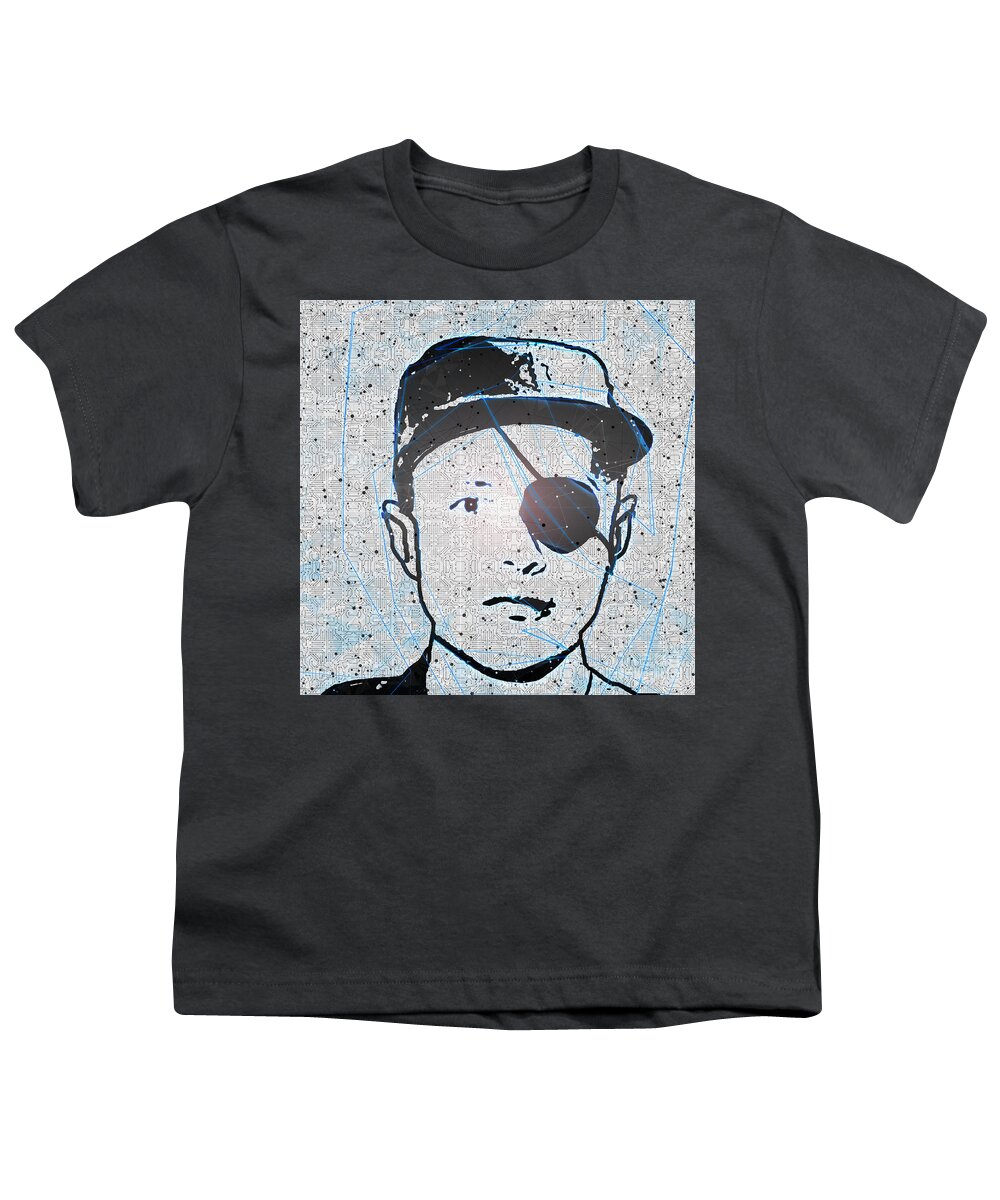 Digitally Youth T-Shirt featuring the digital art Portrait of Moshe Dayan j1 by Humorous Quotes