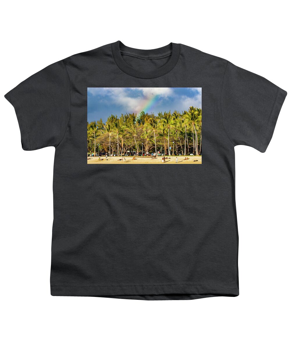 Oahu Youth T-Shirt featuring the photograph Rainbow over Waikiki by Anthony Jones