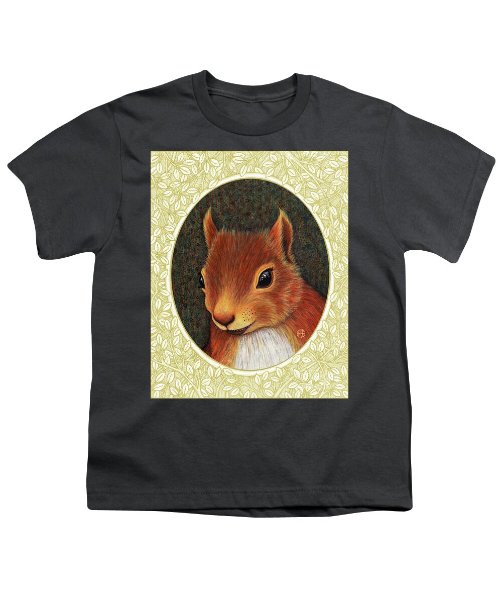 Animal Portrait Youth T-Shirt featuring the painting Red Squirrel Portrait - Cream Border by Amy E Fraser
