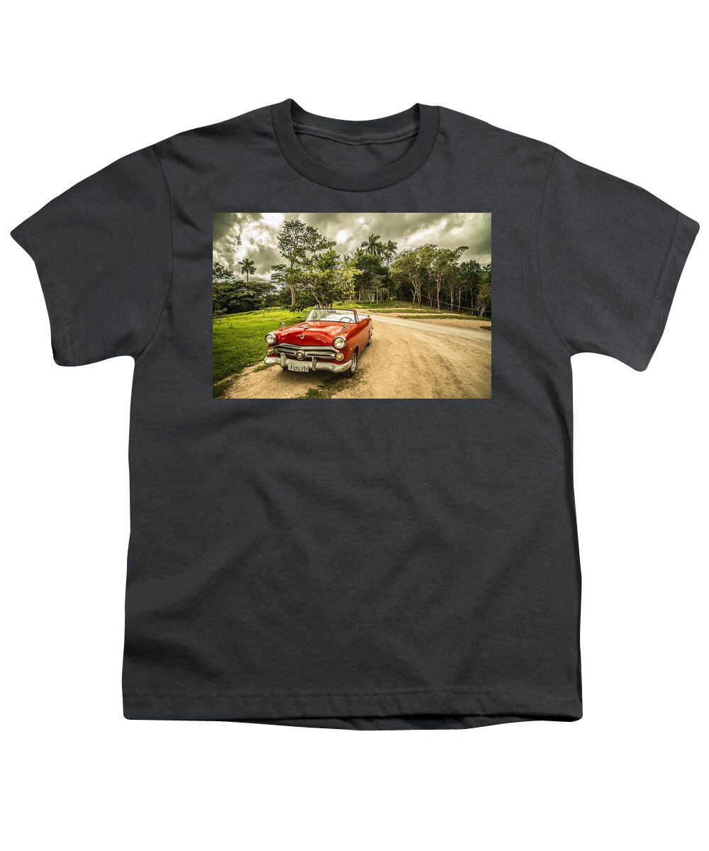 Photo Youth T-Shirt featuring the photograph Red vintage car by Top Wallpapers