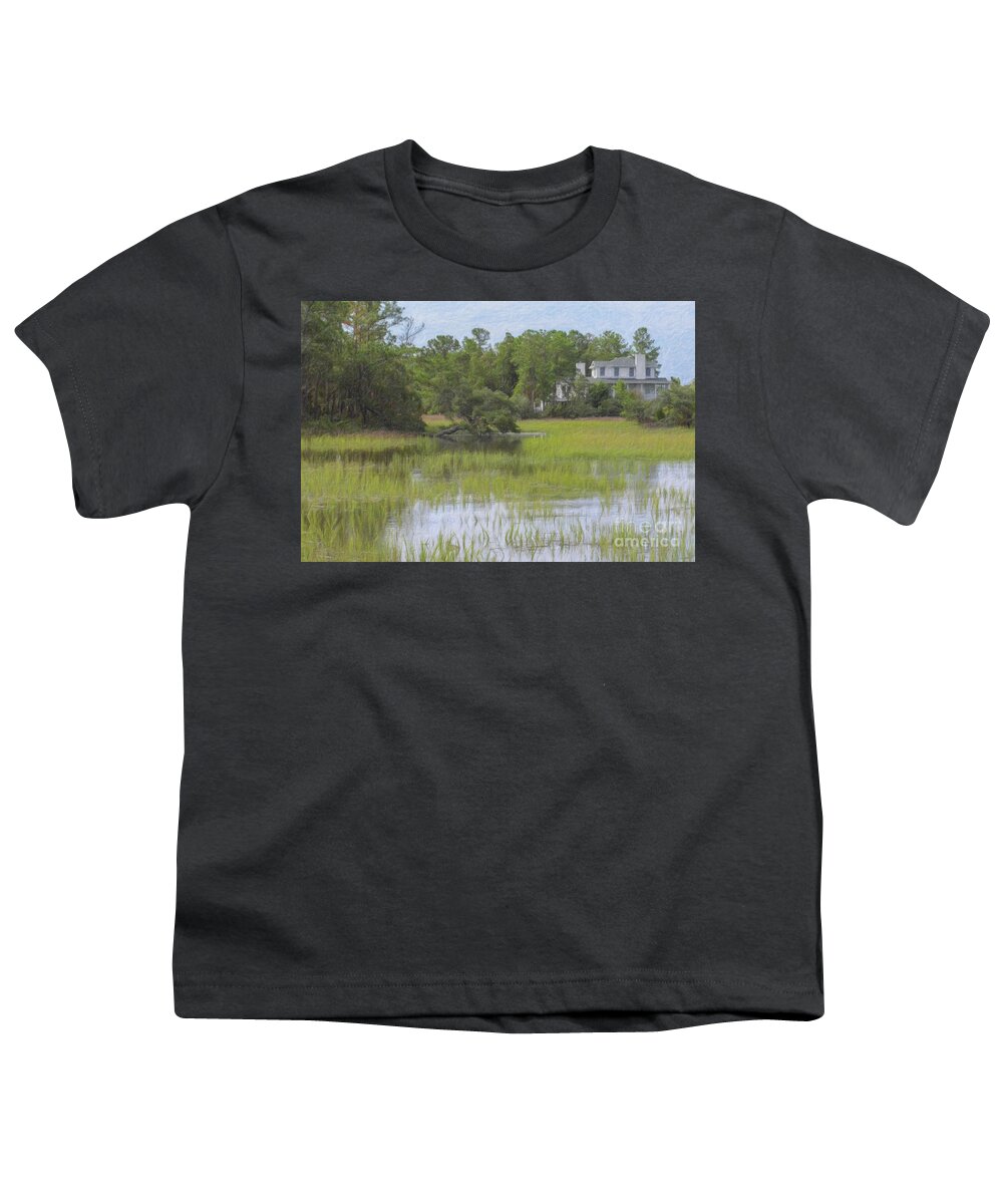 2276 Hartford Bluff Cir Youth T-Shirt featuring the painting Rivertowne on the Wando - Salt Marsh by Dale Powell