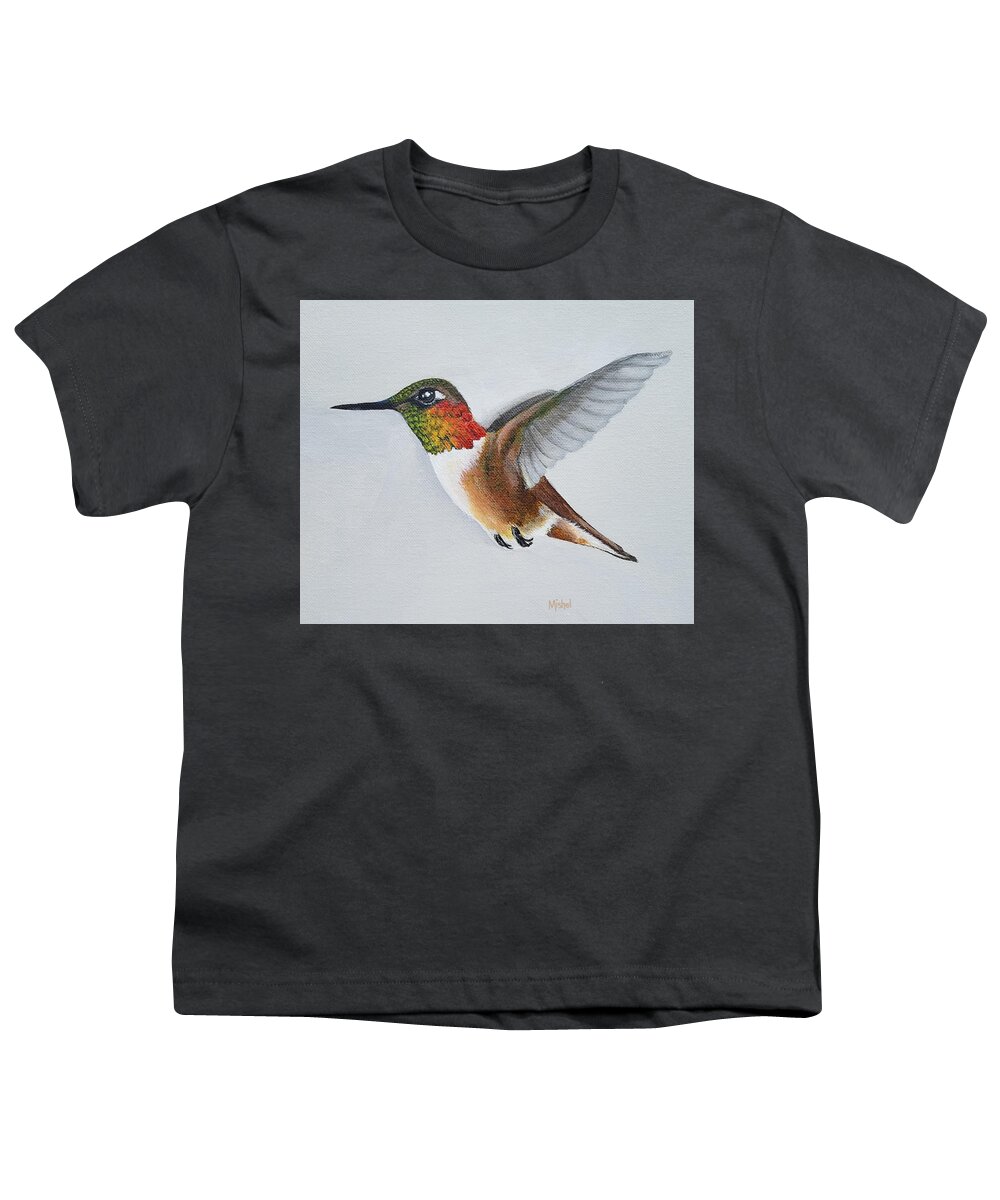 Hummingbird Painting Youth T-Shirt featuring the painting Rufous by Mishel Vanderten