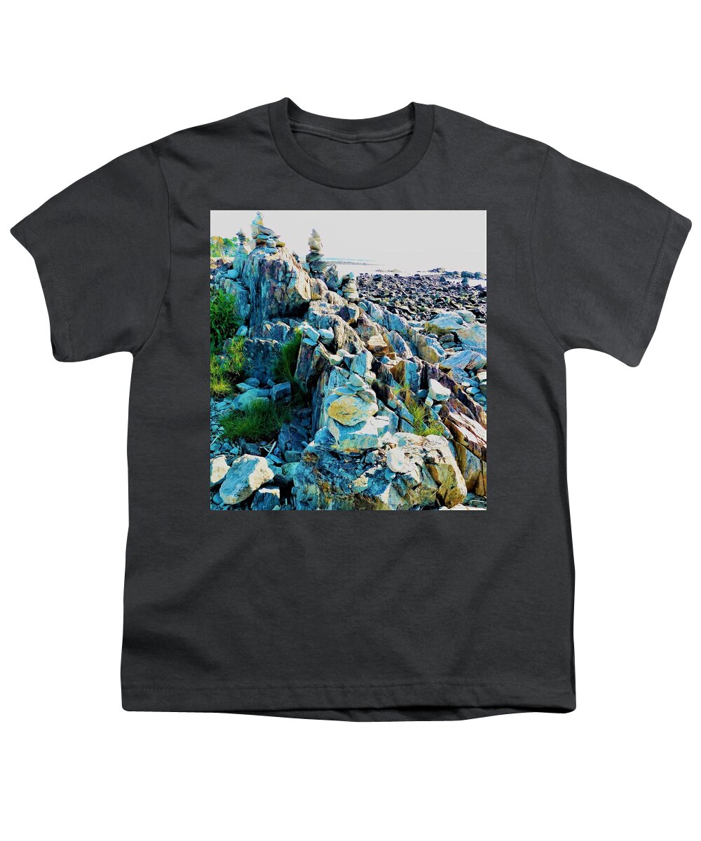 - Rye Nh Rock Cairns Youth T-Shirt featuring the photograph - Rye NH Rock Cairns by THERESA Nye