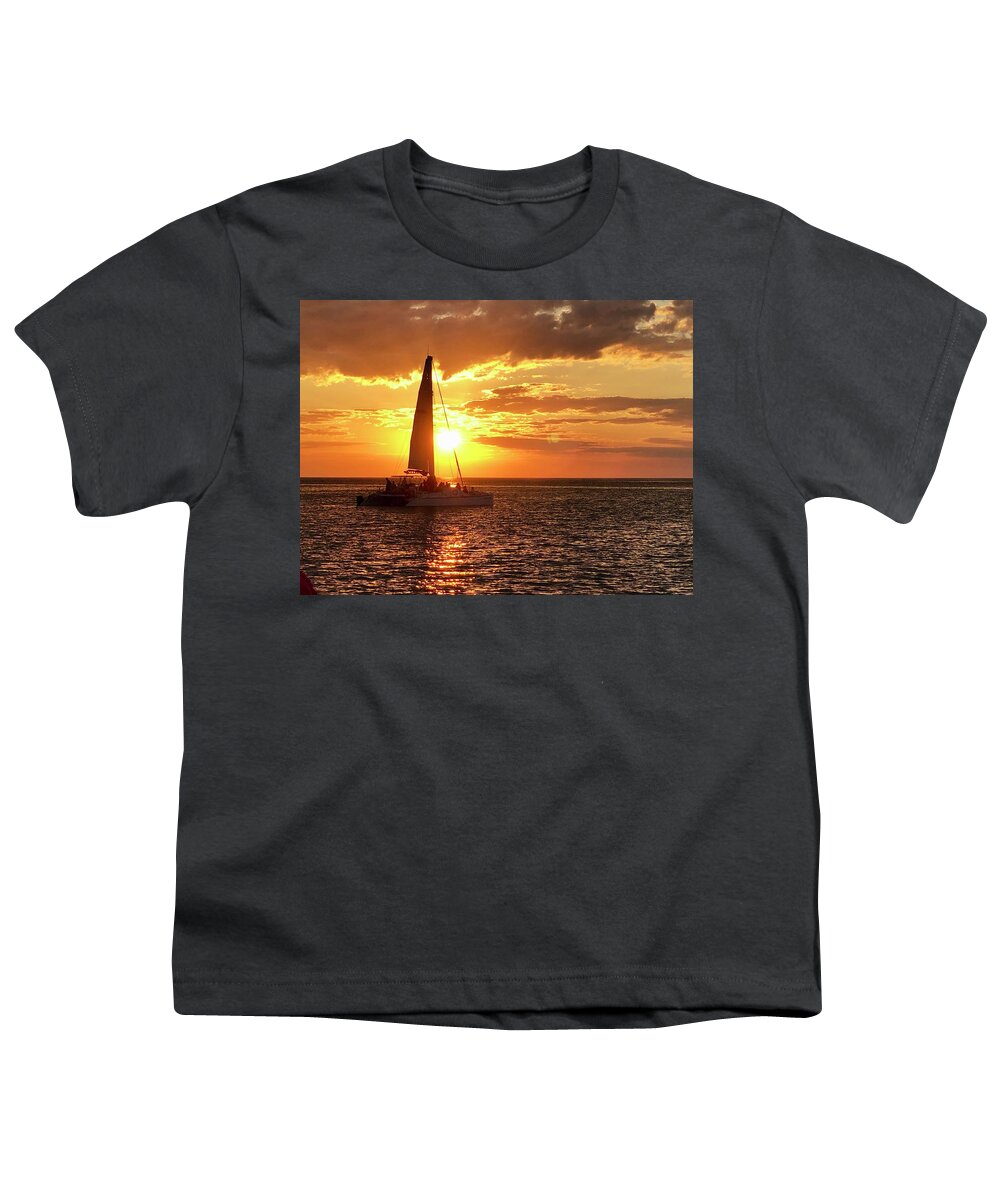 Beach Youth T-Shirt featuring the photograph Sailboat Sunset Captiva Island Florida by Shelly Tschupp