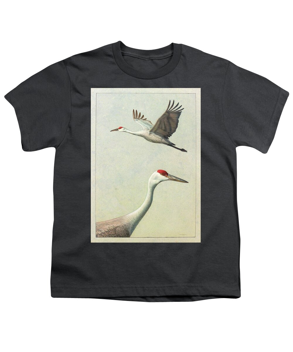 Crane Youth T-Shirt featuring the painting Sandhill Cranes by James W Johnson