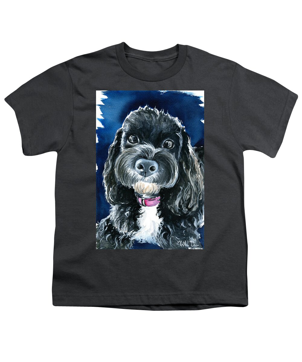 Cavoodle Youth T-Shirt featuring the painting Scout - Cavoodle Dog Painting by Dora Hathazi Mendes