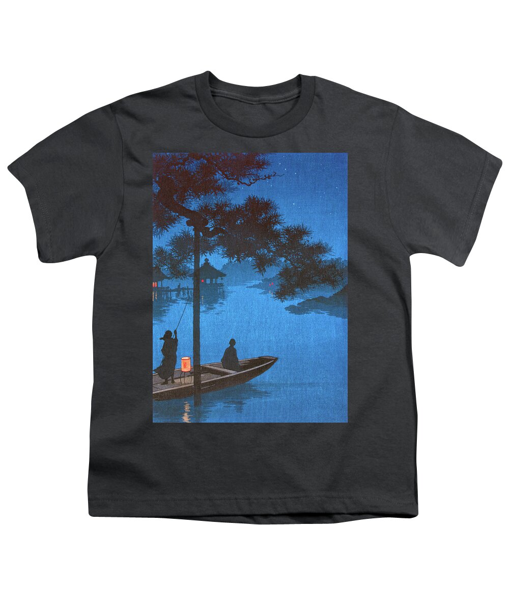 Shubi Pine Youth T-Shirt featuring the mixed media Shubi Pine Tree Branch, Yoru no shubi no matsu, Ukiyo-e Color Woodblock KA by Kathy Anselmo