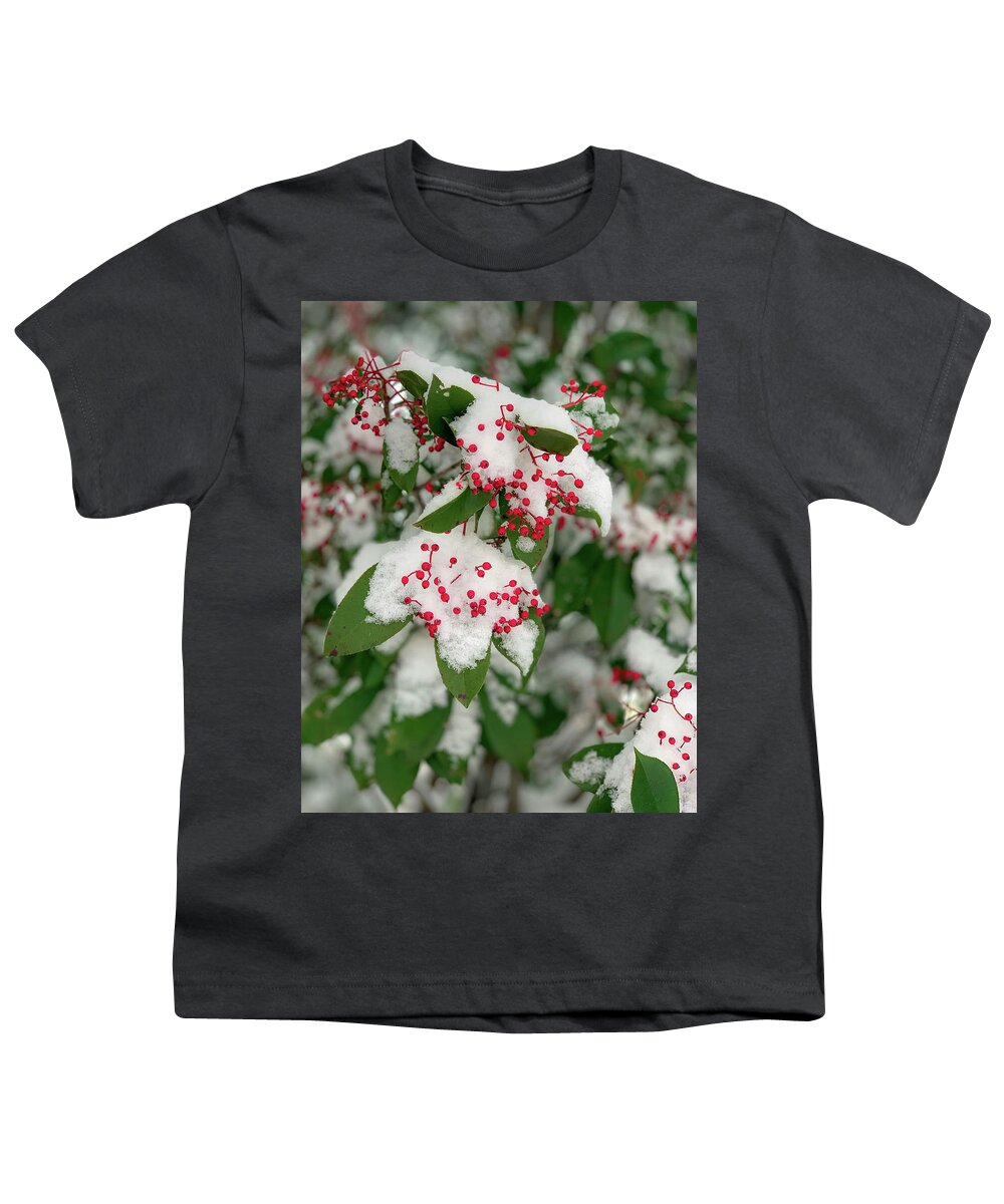 Winter Youth T-Shirt featuring the photograph Snow Covered Winter Berries by Lora J Wilson