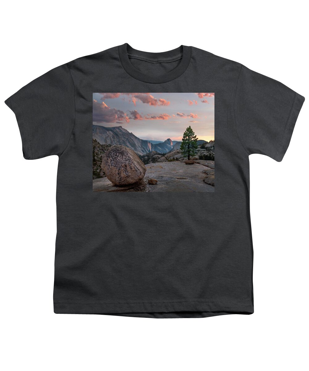 00574865 Youth T-Shirt featuring the photograph Sunset On Half Dome From Olmsted Pt by Tim Fitzharris