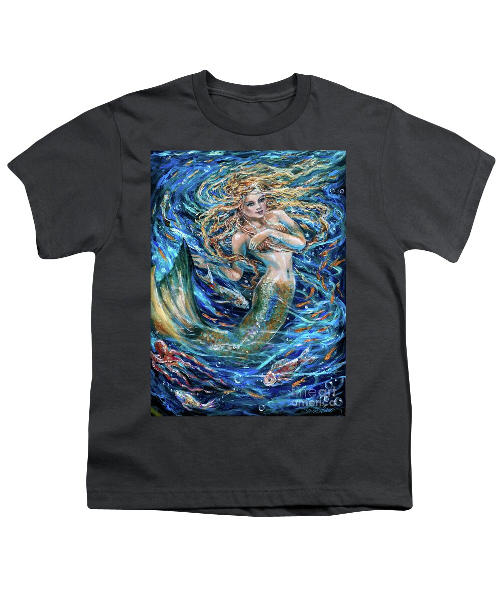 Mermaid Youth T-Shirt featuring the painting Swirling Waters by Linda Olsen