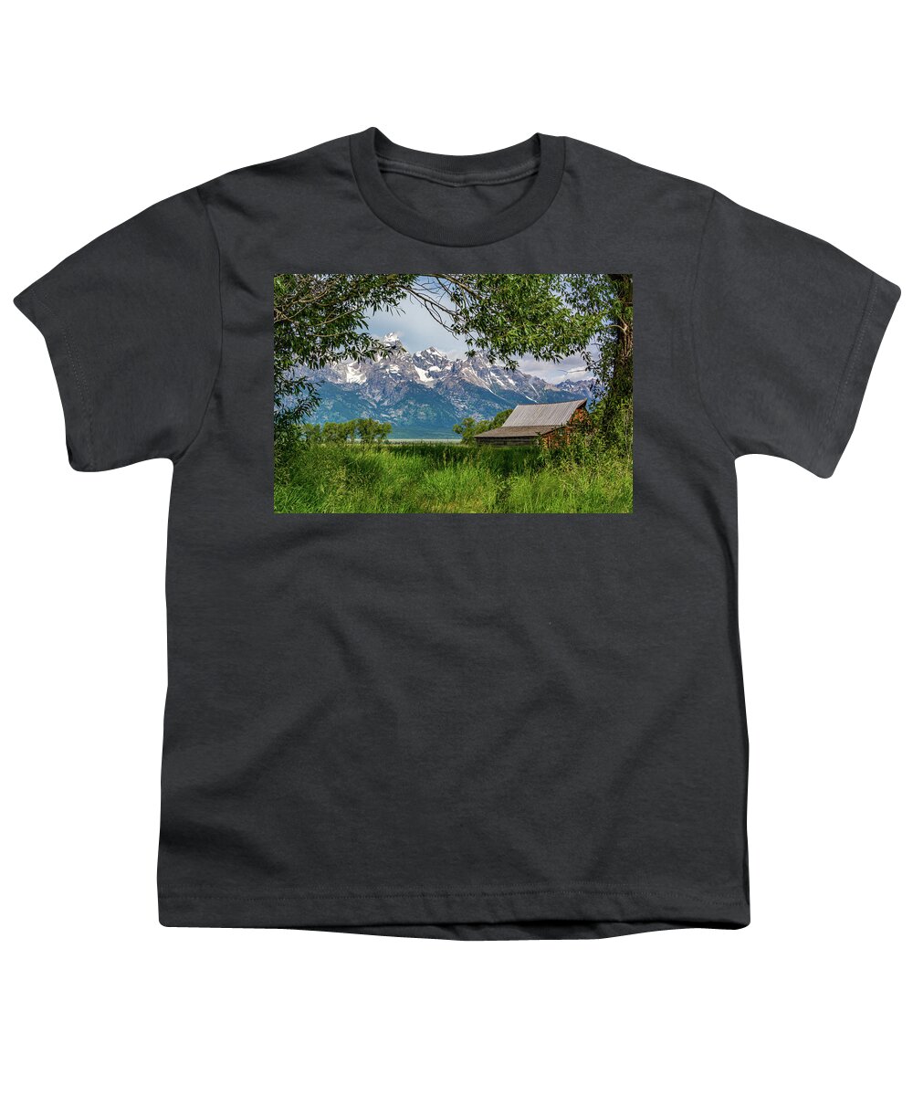 T.a. Moulton Youth T-Shirt featuring the photograph T A Moulton Barn Through the Trees by Douglas Wielfaert