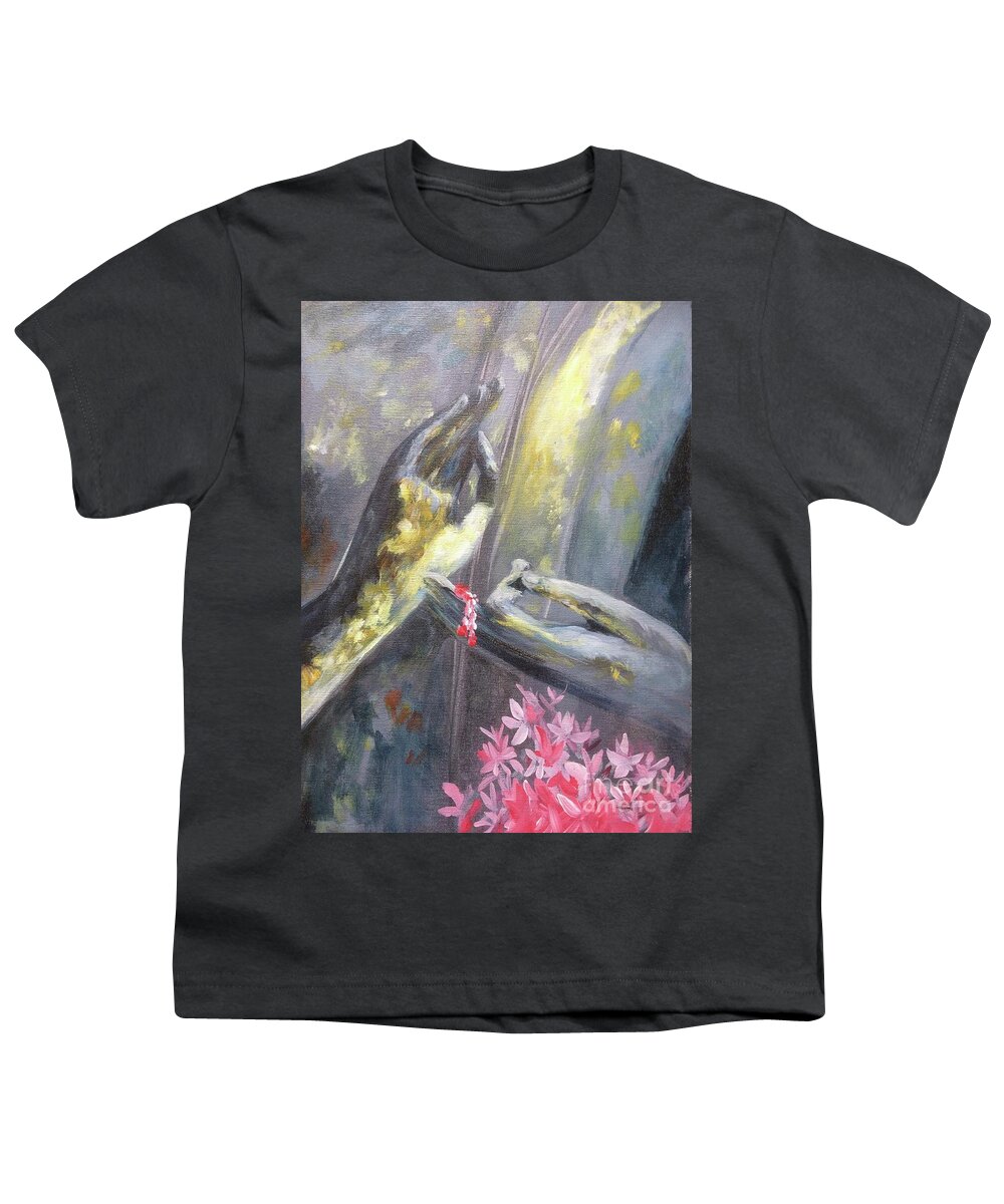 Dharma Youth T-Shirt featuring the painting Teaching Buddha, Dharma Chakra by Lizzy Forrester