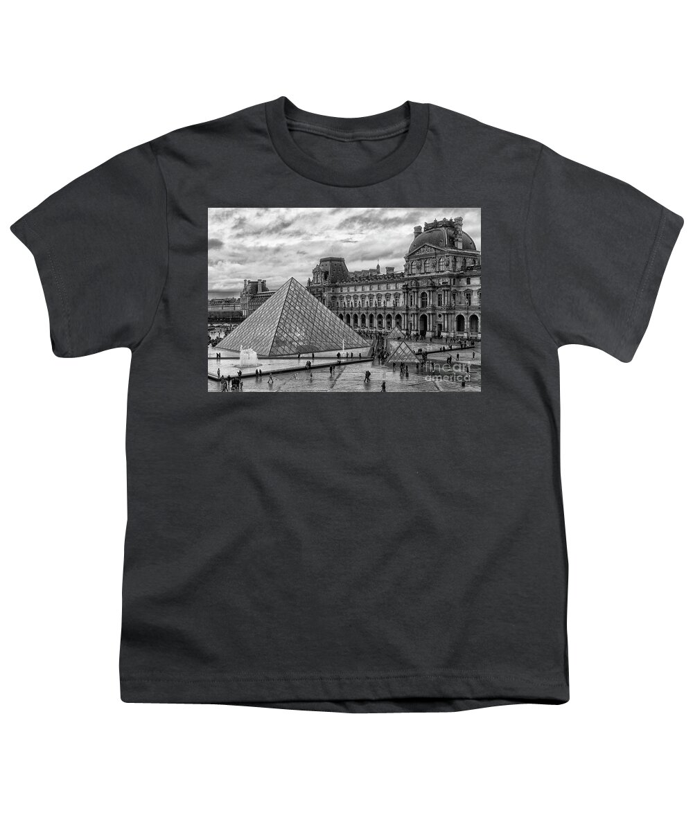 Wayne Moran Photography Youth T-Shirt featuring the photograph The Louvre Palace BW The Louvre Museum Paris France Musee du Louvre by Wayne Moran