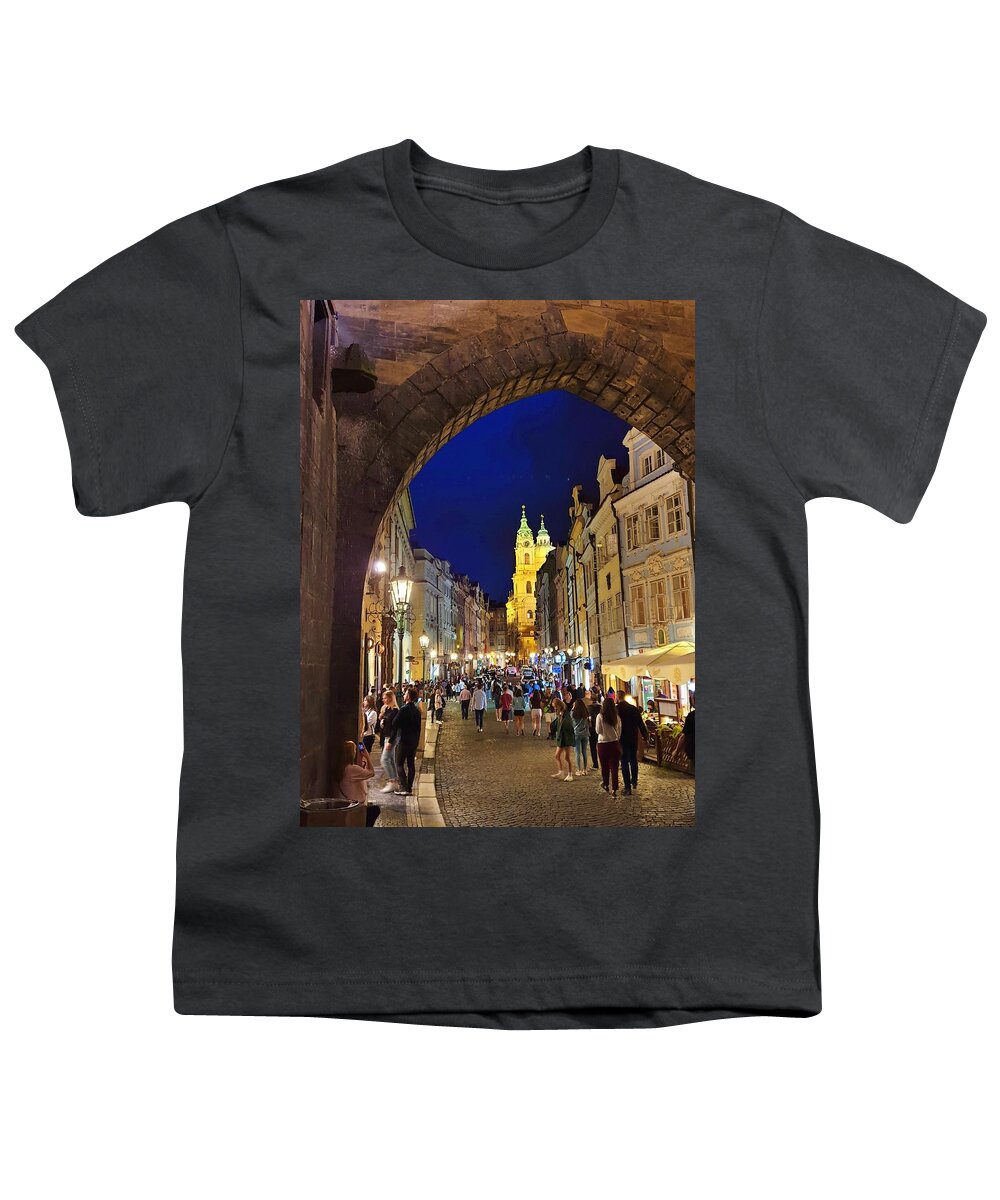 Cityscape Youth T-Shirt featuring the photograph The Old Streets of Prague by Andrea Whitaker