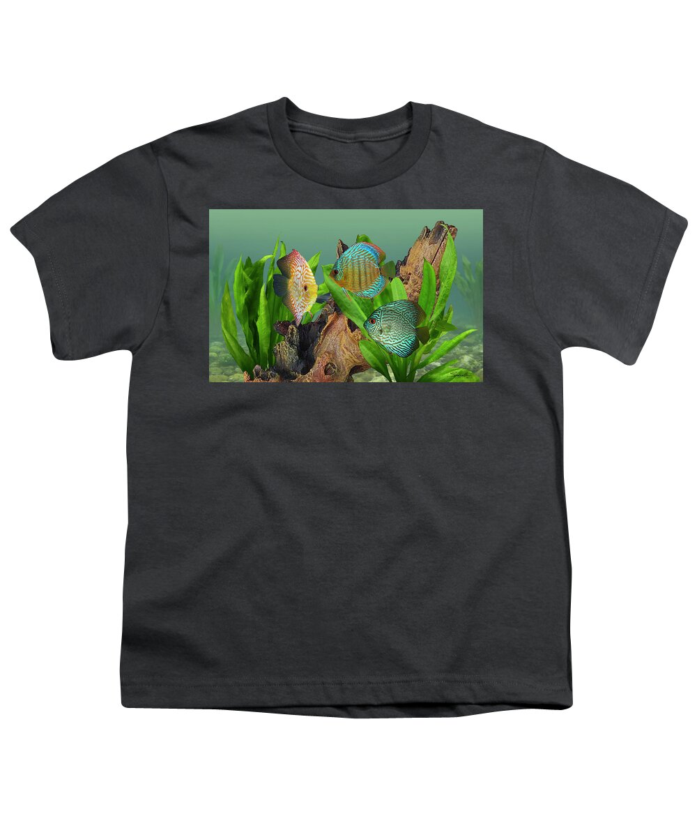 Fish Youth T-Shirt featuring the digital art Three Discus Fish by M Spadecaller