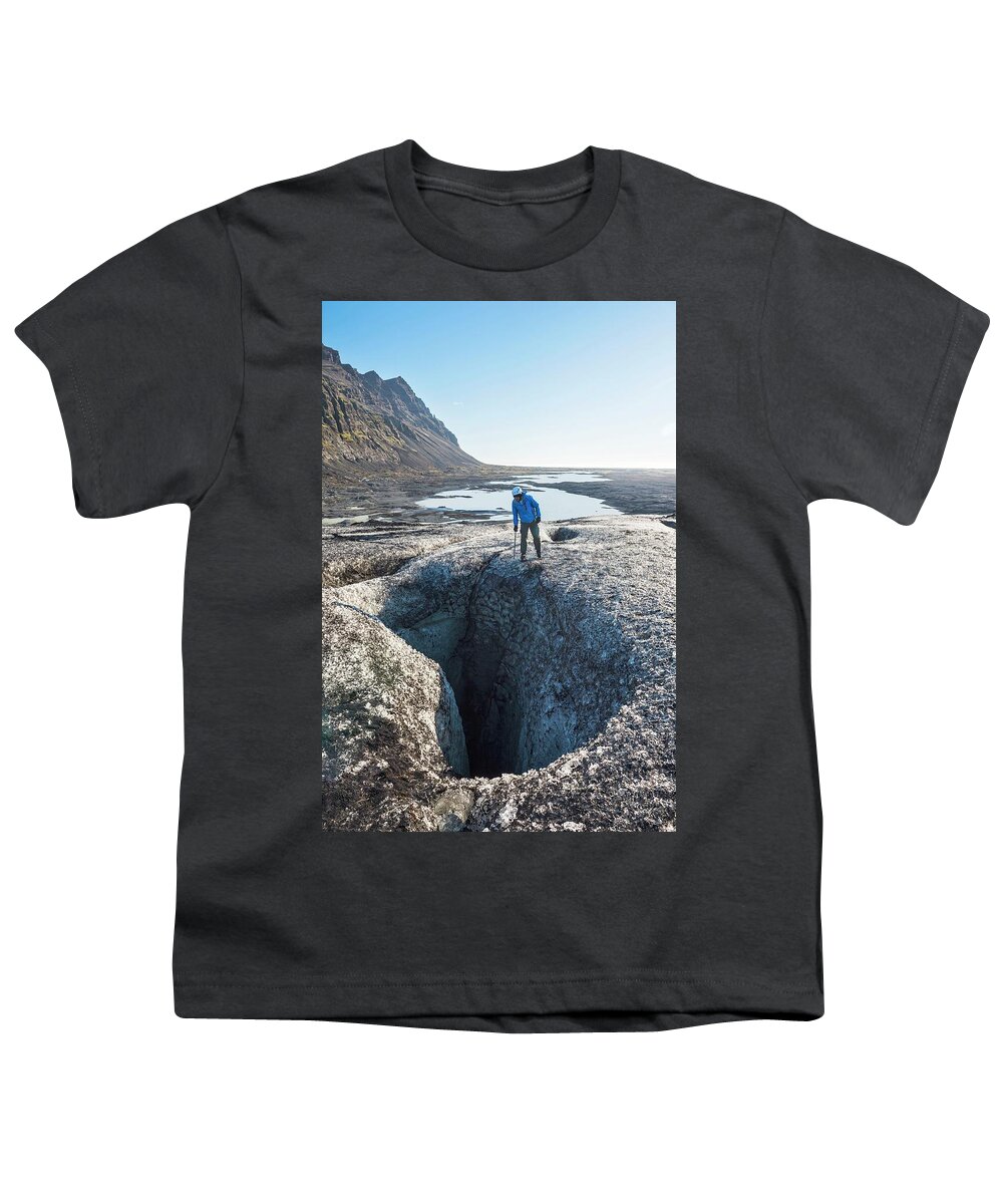 Estock Youth T-Shirt featuring the digital art Tourist At Crevasse, Iceland by Matt Williams-ellis