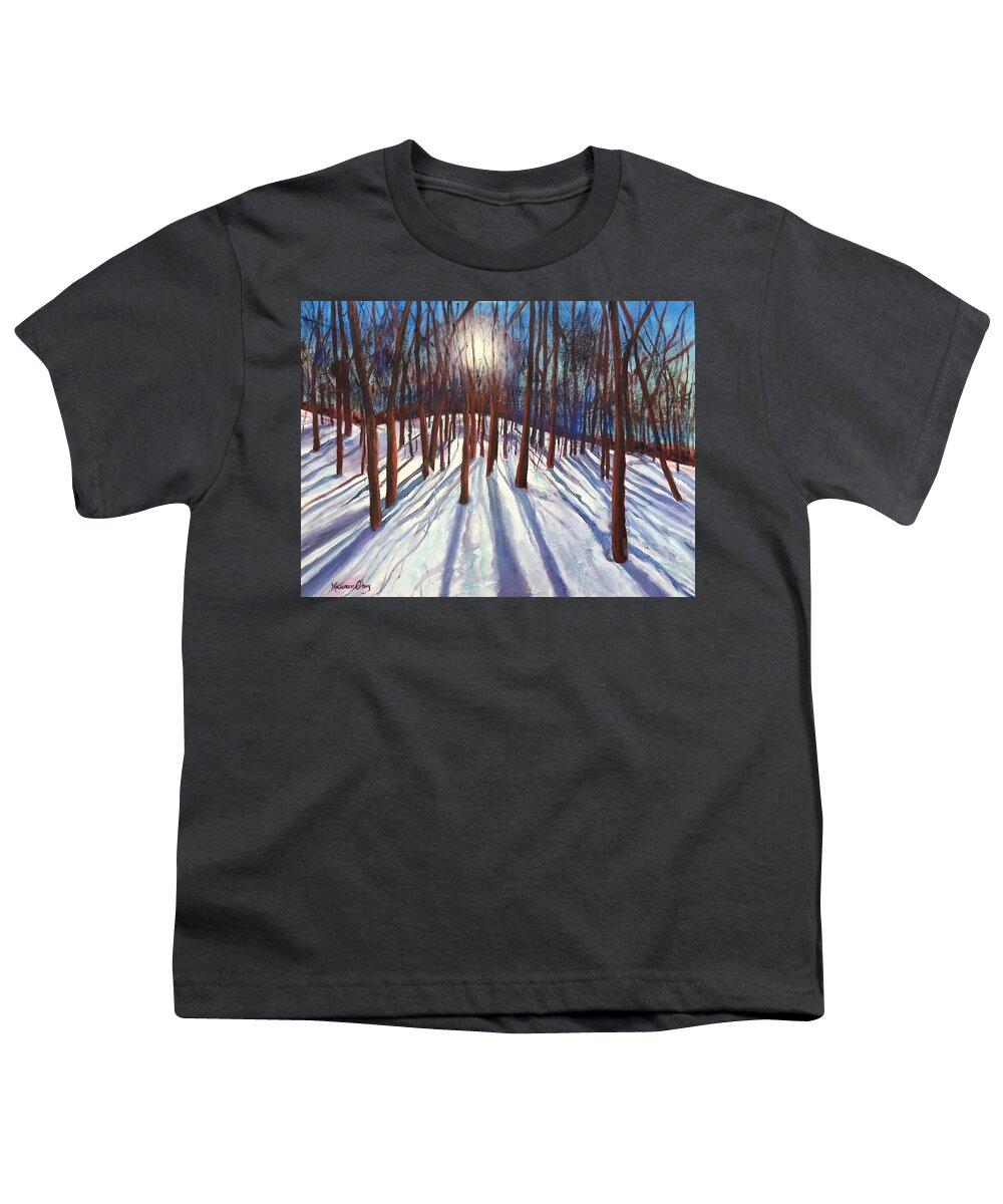 Woods Youth T-Shirt featuring the painting Tree Glow by Maureen Obey