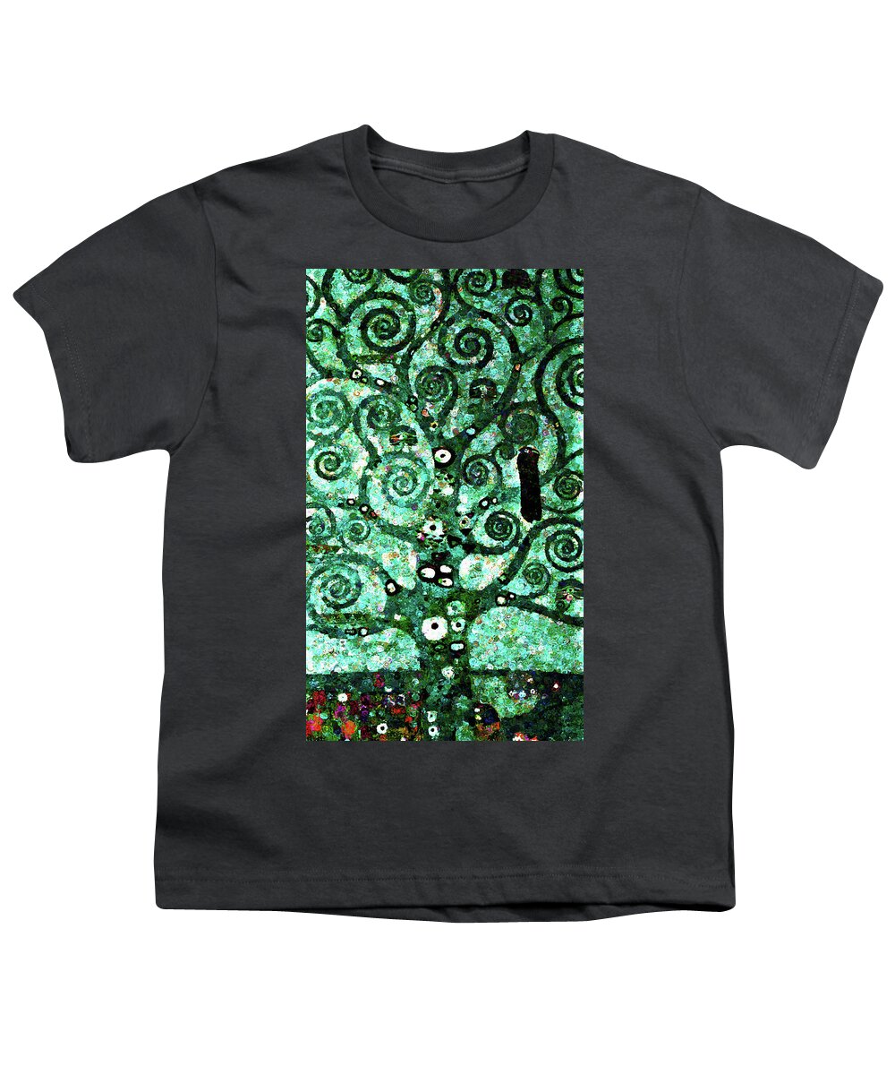 Tree Of Life Abstract Expressionism Youth T-Shirt featuring the mixed media Tree Of Life Abstract Expressionism by Georgiana Romanovna