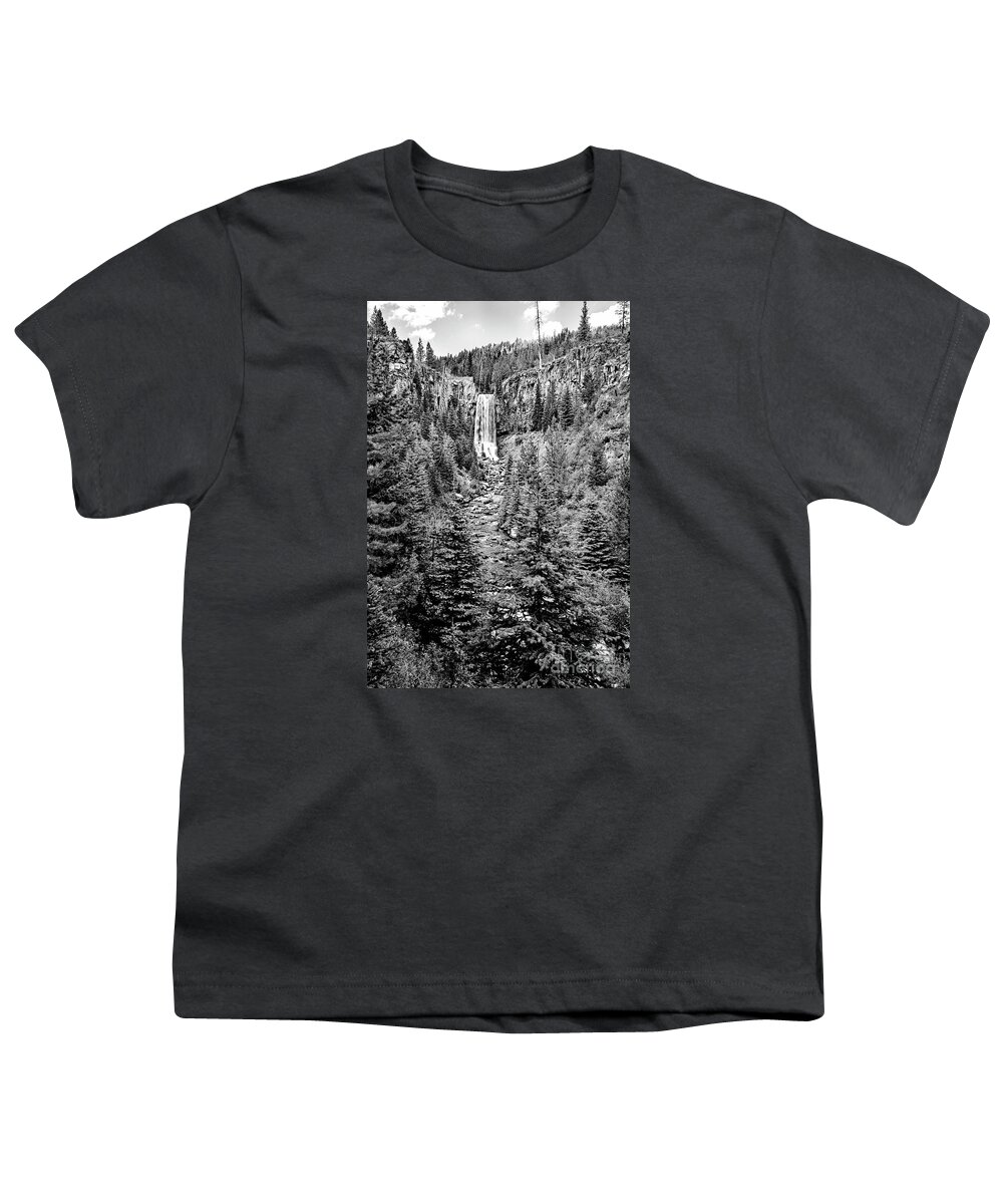 Tumalo Falls Youth T-Shirt featuring the photograph Tumalo Falls, Black and White, Wall Art Canvas, Home Decor, Home Decorators Collection, Wall Art Pri by David Millenheft
