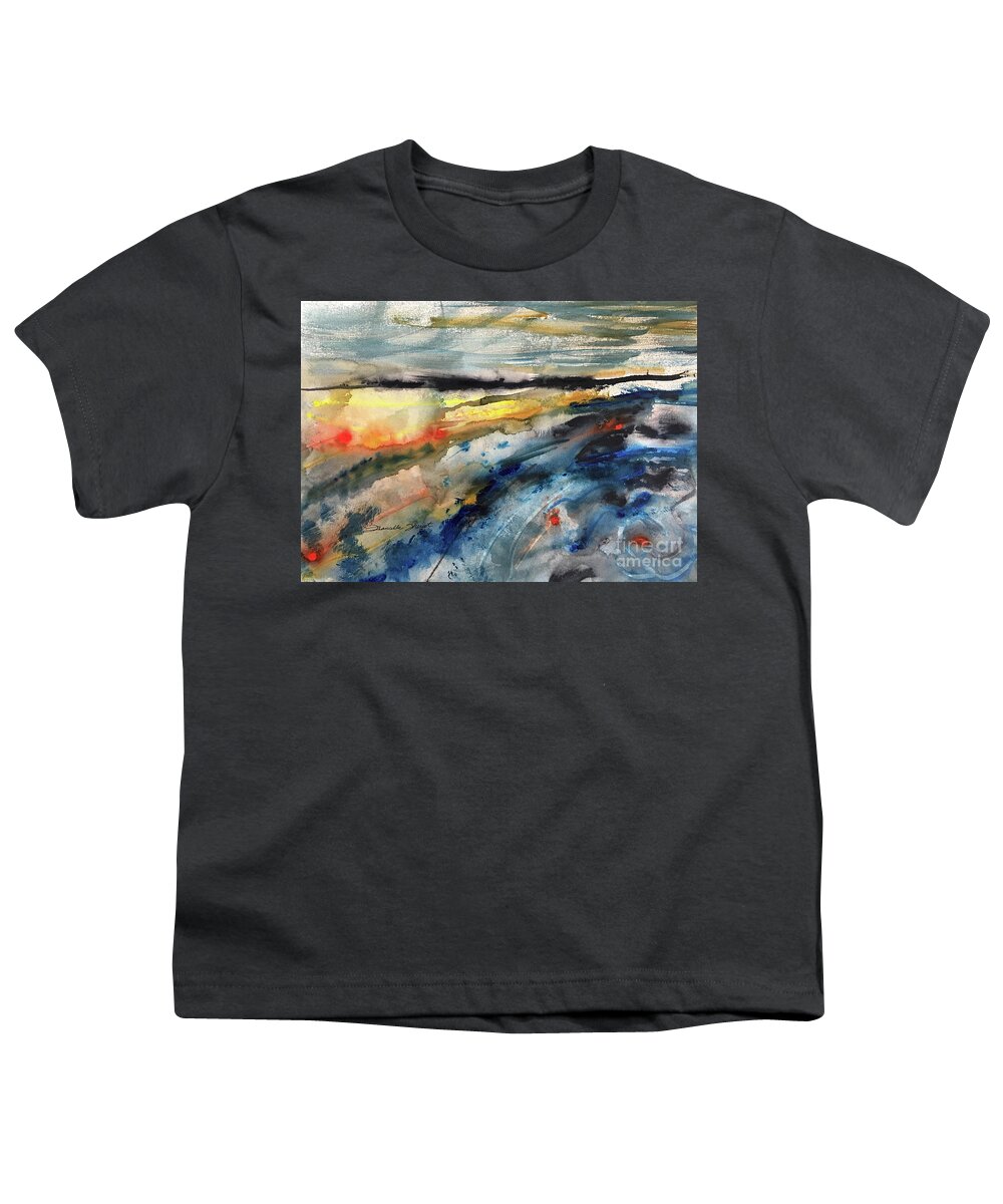 Seascape Watercolor Abstract Impressionism Abstract Landscape Ethereal Water Set Design Abstract Painting Vibrant Color Interior Design Louisiana Artist Blooming Gift Youth T-Shirt featuring the painting Turbulence by Francelle Theriot