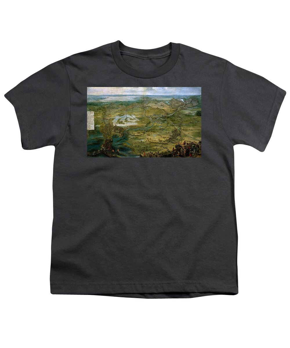 Pieter Snayers Youth T-Shirt featuring the painting 'Vista caballera del Sitio de Breda', First half 17th century, Flemish School, Oi... by Pieter Snayers -1592-1667-