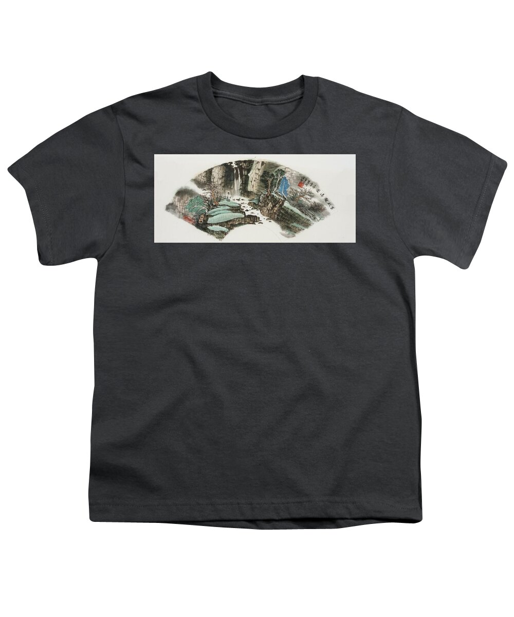 Chinese Watercolor Youth T-Shirt featuring the painting Waterfall Hike by Jenny Sanders