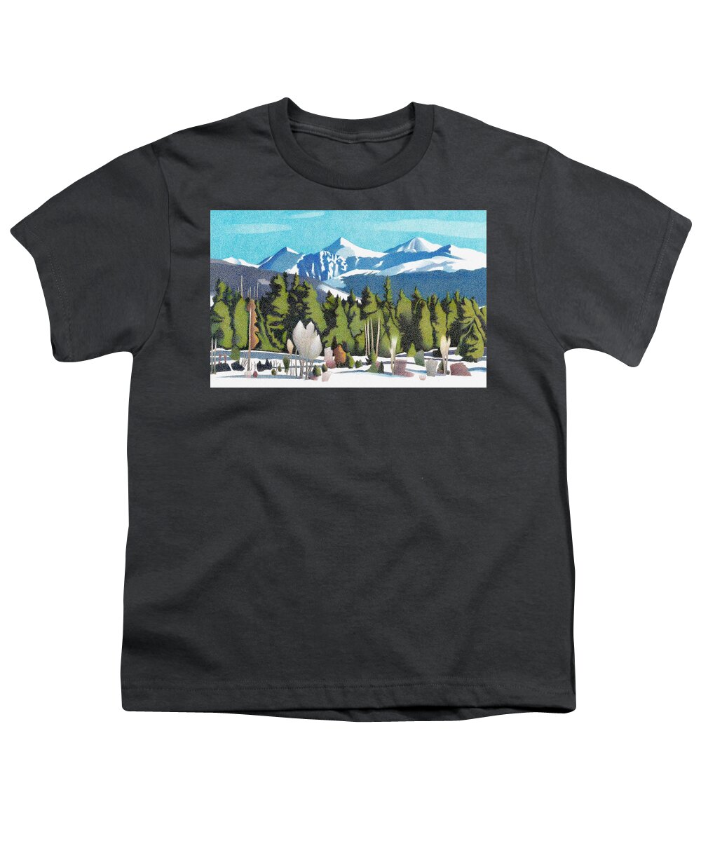 Snow Youth T-Shirt featuring the drawing Western Slope Winter by Dan Miller