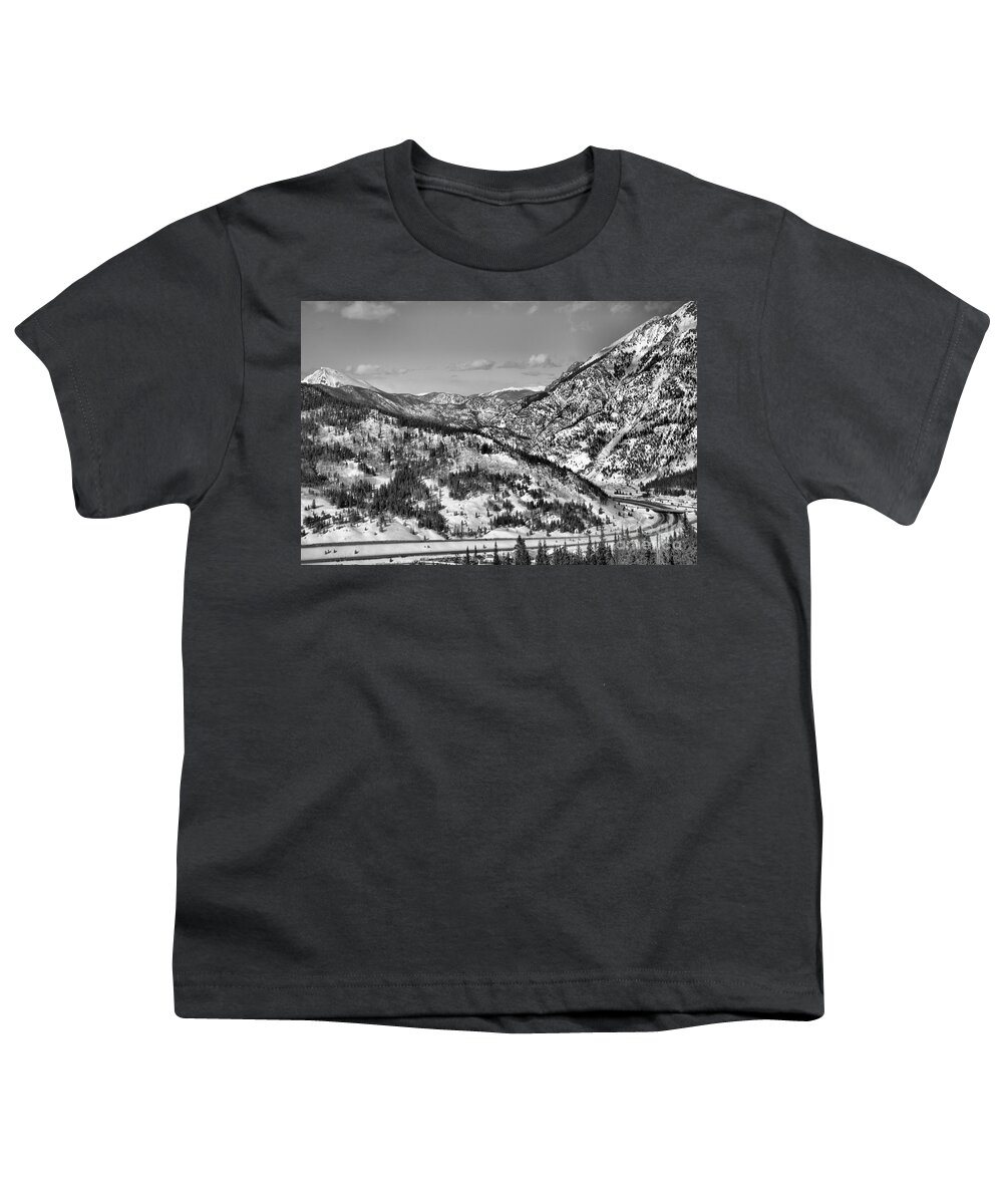 Copper Mountain Youth T-Shirt featuring the photograph Wheeler Junction Overlook Black And White by Adam Jewell