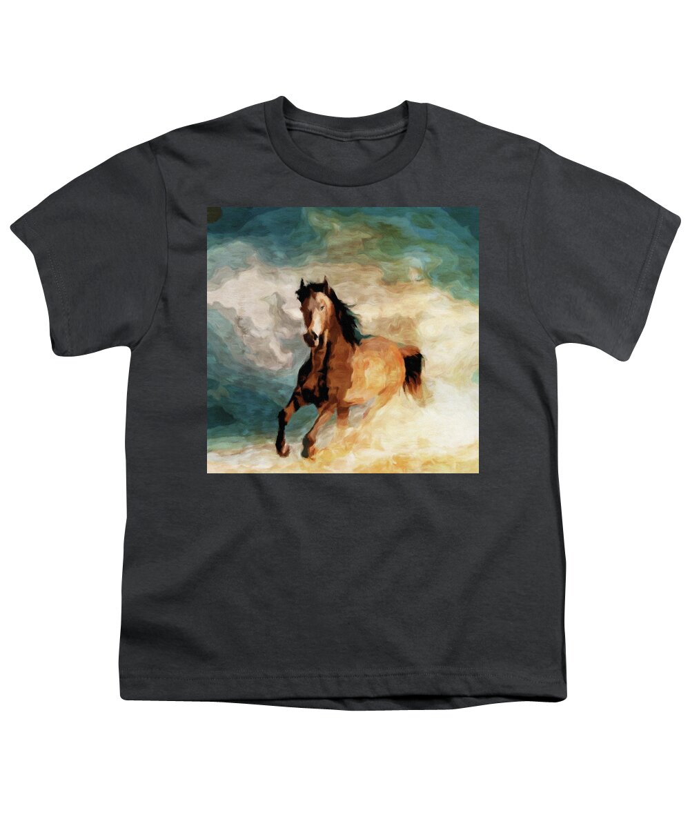 Digital Art And Mixed Media Youth T-Shirt featuring the digital art Wild Horse by Lawrence Allen