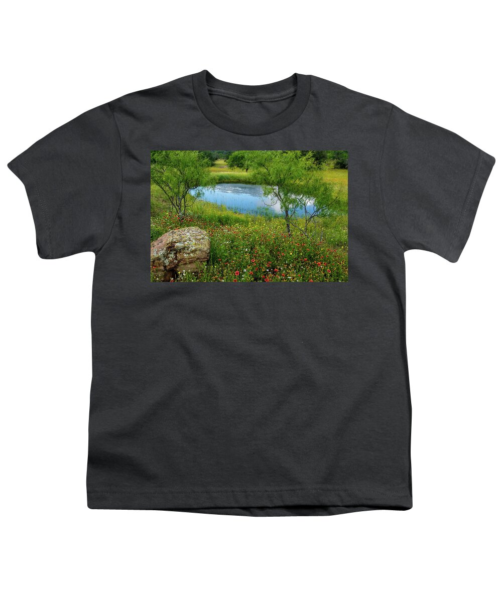 Texas Wildflowers Youth T-Shirt featuring the photograph Wildflower Pond by Johnny Boyd