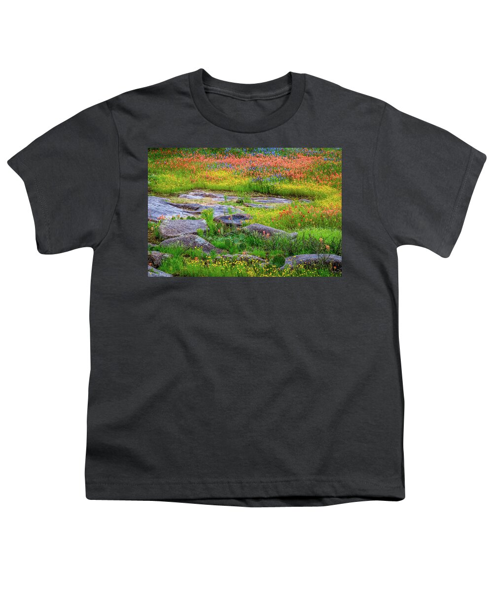 Texas Wildflowers Youth T-Shirt featuring the photograph Wildflower Rock by Johnny Boyd