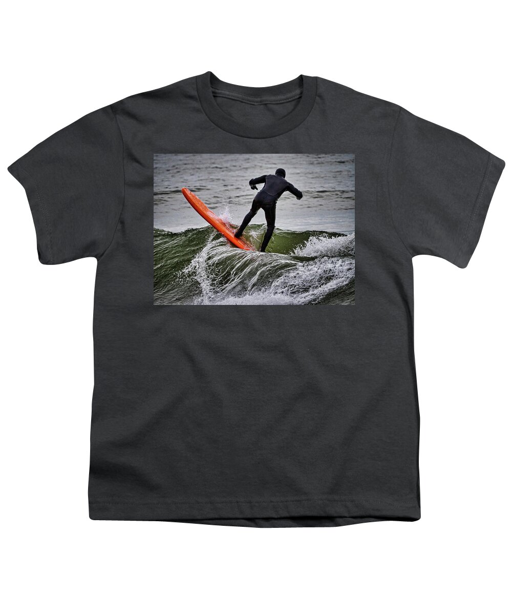 Surfer Youth T-Shirt featuring the photograph Winter Shore break by David Kay