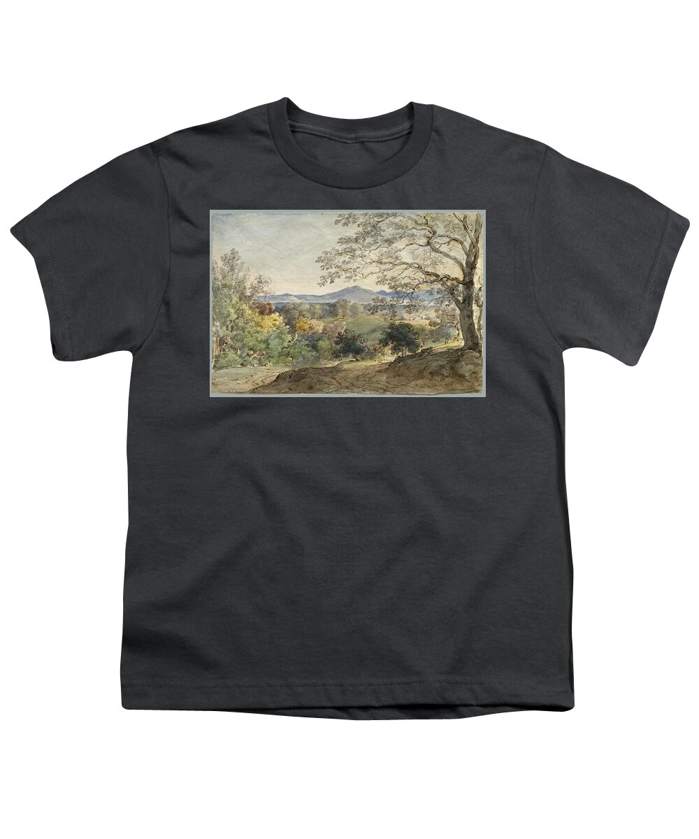 Johann Georg Von Dillis Youth T-Shirt featuring the drawing A View across the Inn Valley to the Alps and Neubeuern #2 by Johann Georg von Dillis