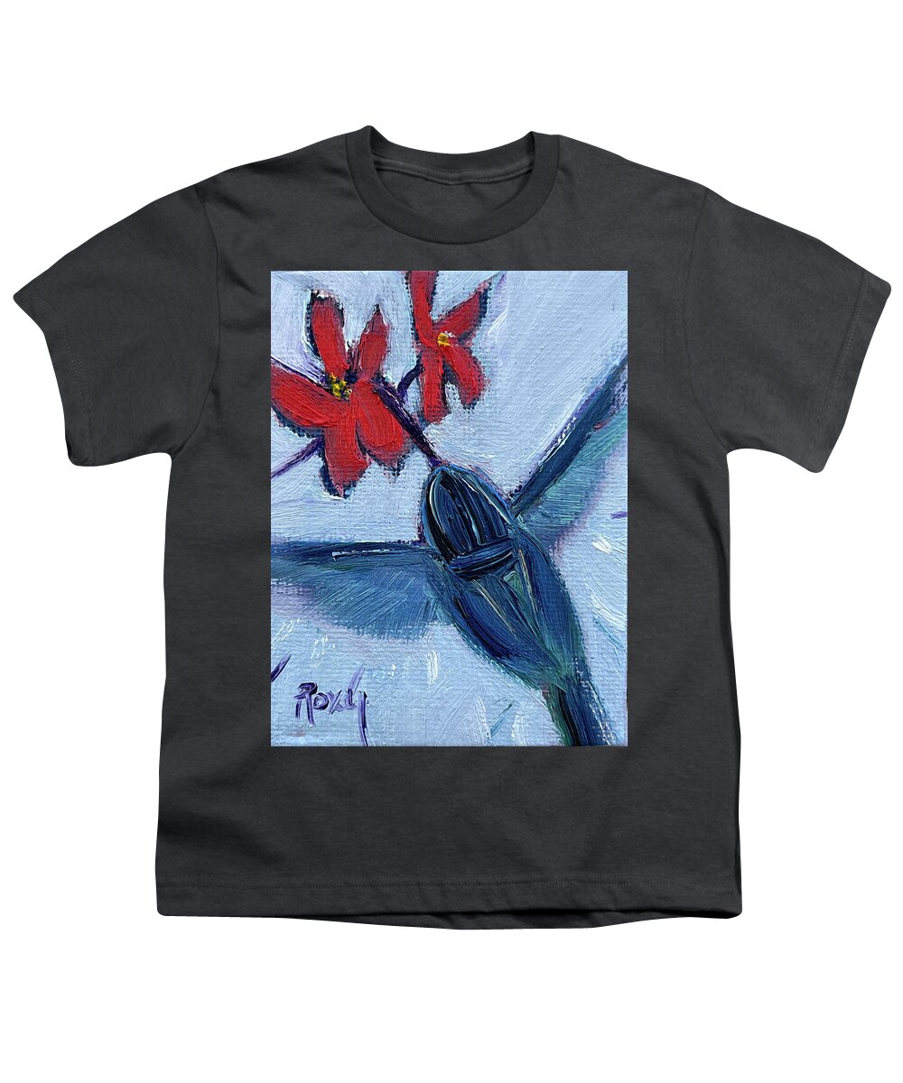 Hummingbird Youth T-Shirt featuring the painting Blue Hummingbird by Roxy Rich