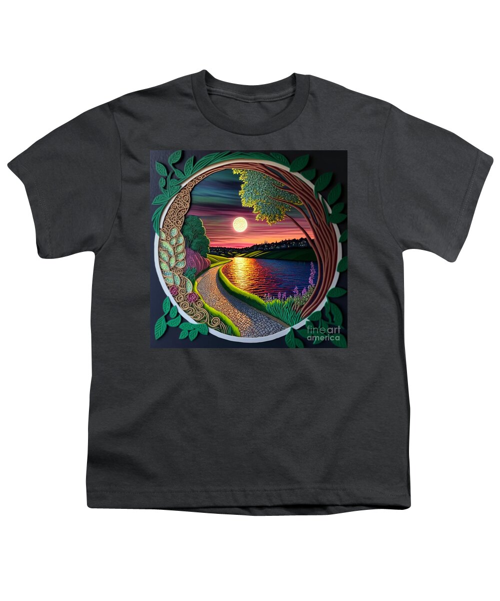Evening Walk - Quilling Youth T-Shirt featuring the digital art Evening Walk - Quilling by Jay Schankman