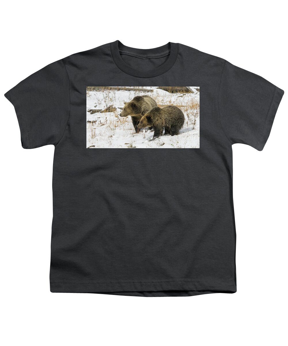 Yellowstone Youth T-Shirt featuring the photograph Grizzly Sow and Cub #1 by Patrick Nowotny
